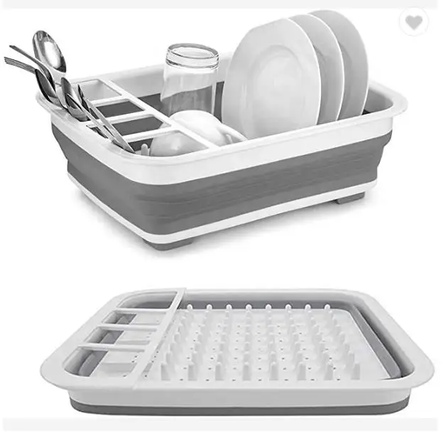 Bowl Drain Rack Foldable Tableware Sink Organizer With 4 Compartments Dish Drainers Compartmentalized Storage Device For Fruits