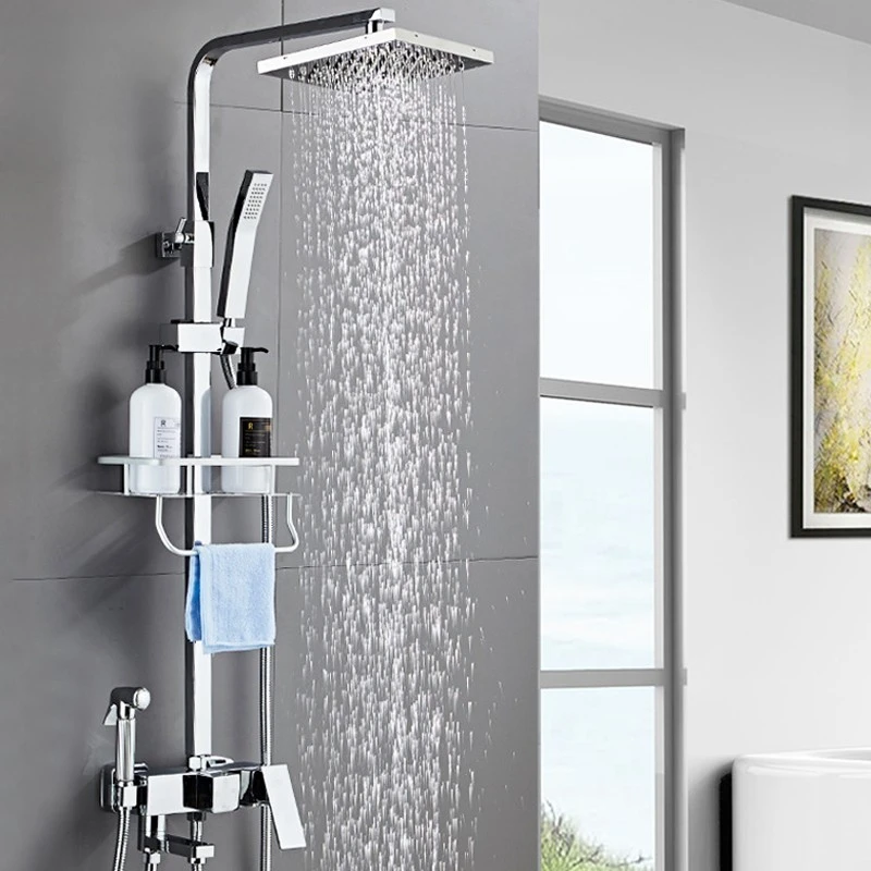 Bathroom Shower Black/Chrome Square Shower Set Household Copper Pressurized Bathroom Shower Nozzle Bathtub Faucet With Manual