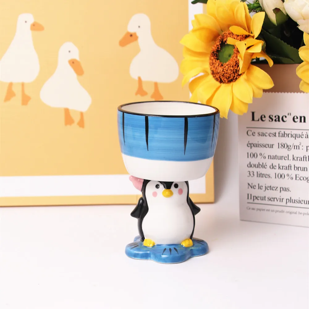 MSH Creative Cartoon Cute Penguin Polar Bear Ceramic Tall Glass Ice Cream Cup Dessert Bowl Fruit Bowl 12oz