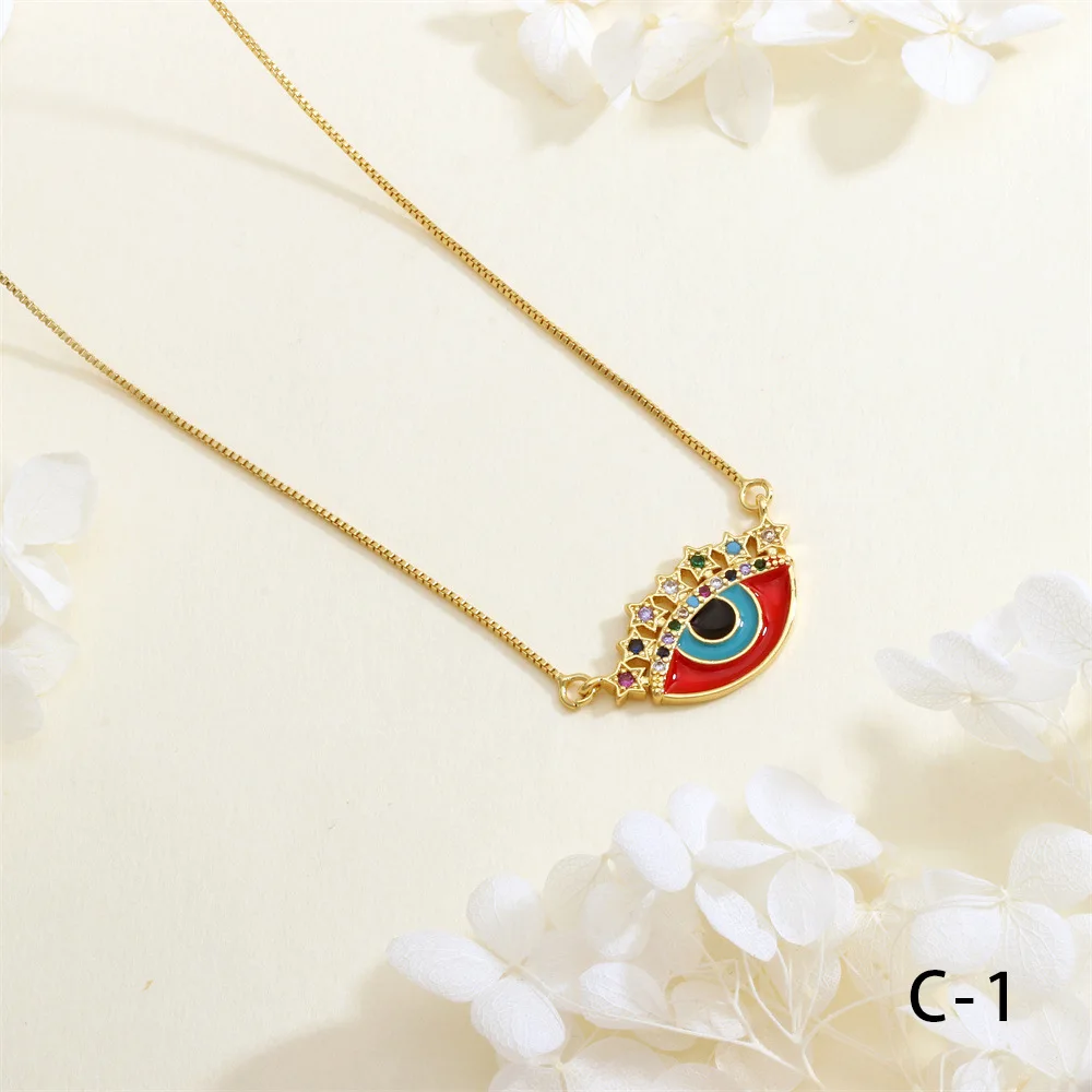 Iced Out Cubic Zirconia Zircon Blue Evil Eyes Pendant Necklace Colorful Enamel Devil Eye Gold Plated Necklaces