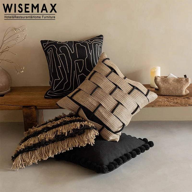 WISEMAX FURNITURE Nordic Creative Design Black Gray Home Decor Bedroom Fabric Cushion Hotel Home Sofa Pillows For Living Room