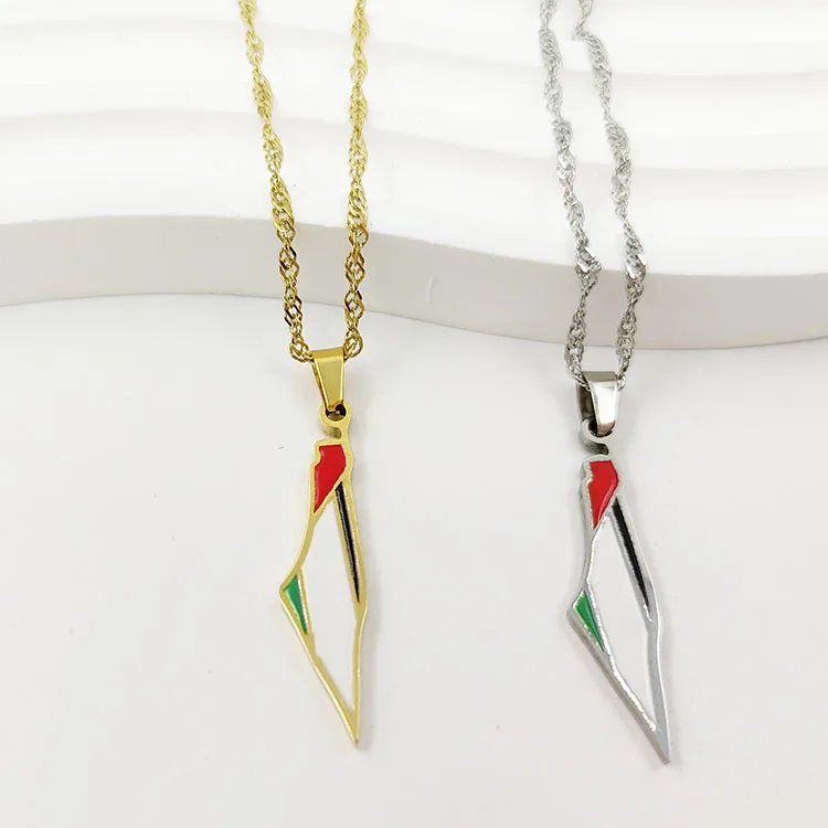 New Product Gold   In store Arabic Letter Palestine Map  Necklace