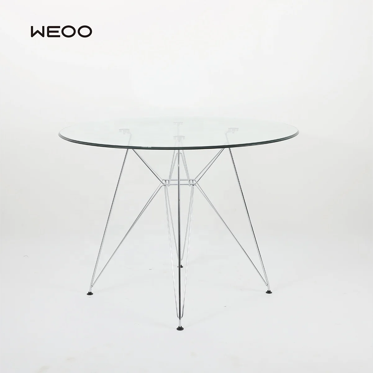 Nordic Glass Round Table Steel Leg Dining Table Tempered Transparent Table
