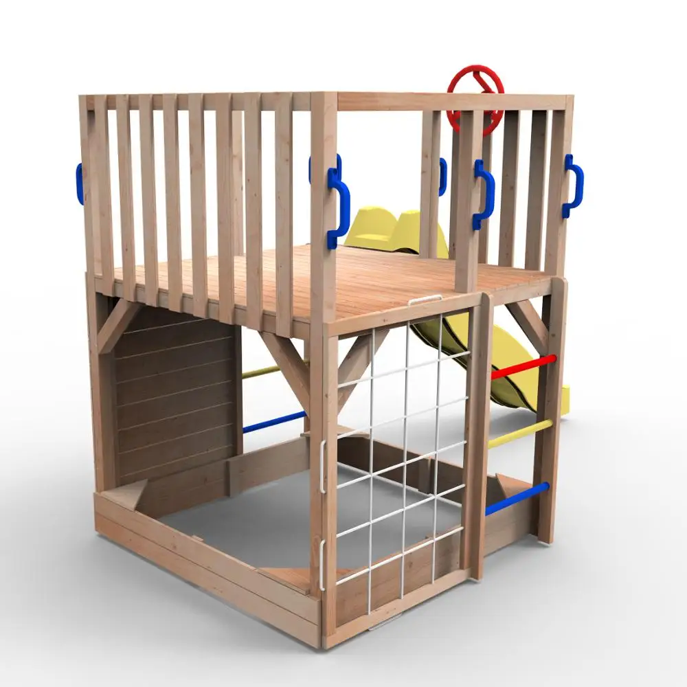 Kids Outdoor Solid Wood Playground Playhouses with Slide and Sandbox ECO Friendly Nature Easily Assembled FSC