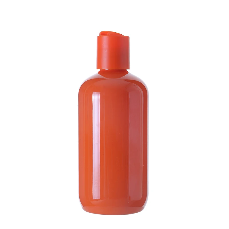 250ml 8oz Glossy Black Boston Round Plastic PET Bottles with Black Disc Top Cap Shampoo Body Lotion Plastic Dispensing Bottles