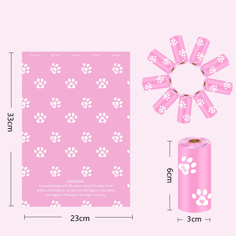 Personalized Custom Scented Pink Heavy Duty Compostable Corn Starch Rolls Pop Excrement Poo Waste Garbage Bags Pet Dog Poop Bag