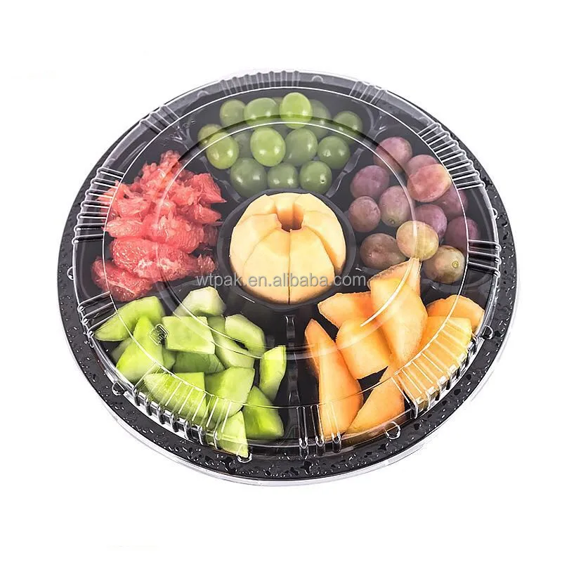 170*170*55mm Disposable Outdoor Round Plastic Fruit Salad Container with 2 compartments