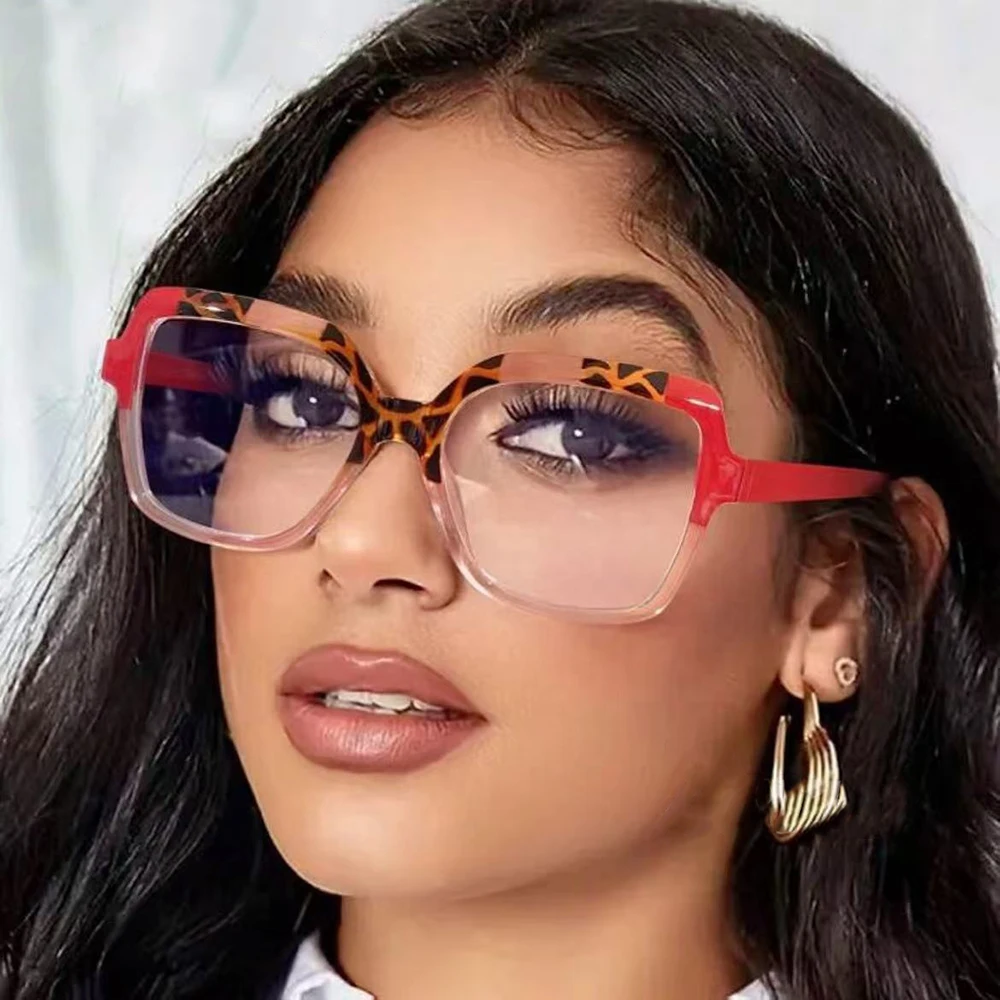 2024 New Red Leopard Glasses Frame Trendy Cat Eye Clear Lens Men Fashionable Anti Blue Light Eyeglasses Women Spectacles Eyewear