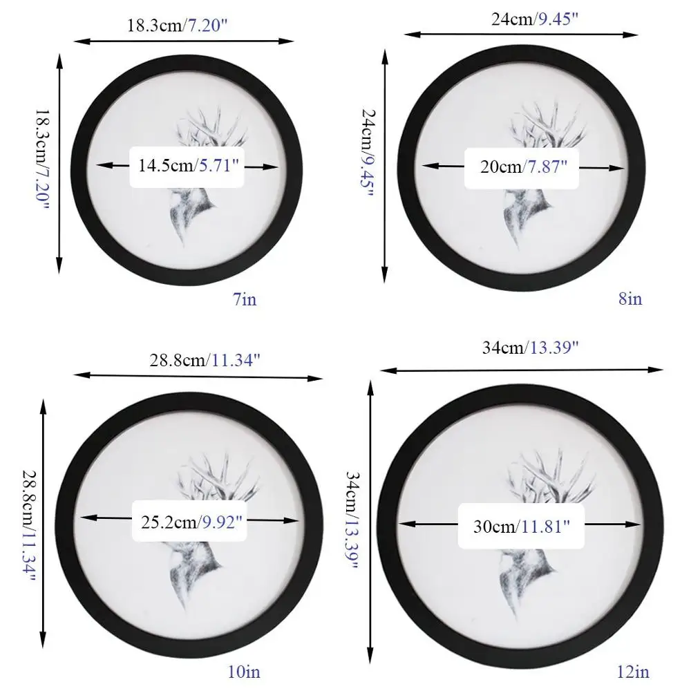 Black Wooden Corner Mini Round Picture Photo Frame For Home Decor