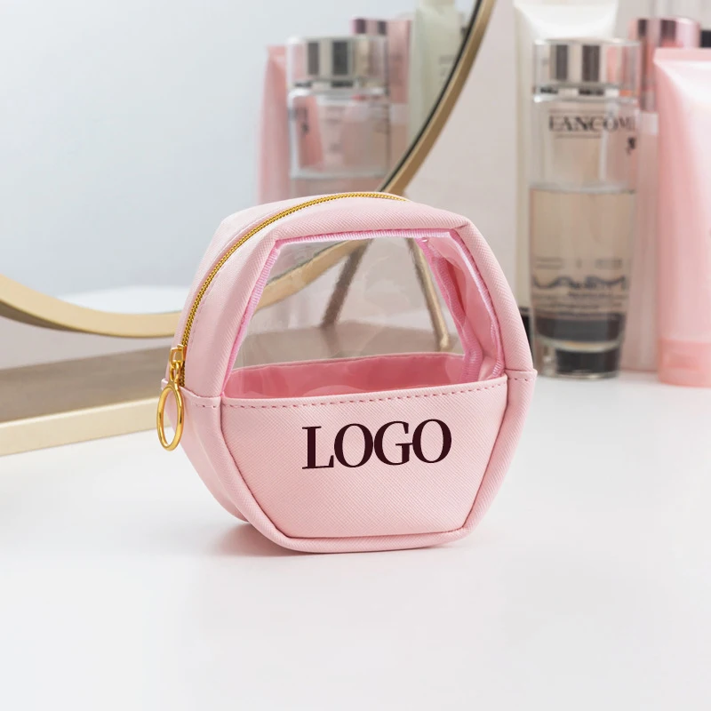 Custom logo Fashion pink Pvc Plastic Transparent clear Zipper Kids Travel Wash Toiletry Pouch Makeup Cosmetic Bag with Zipper