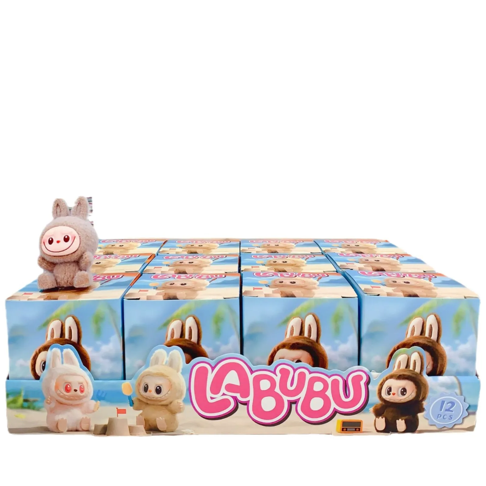 New cute cartoon Labubu flocking doll resin blind box doll decoration office desktop doll model accessories