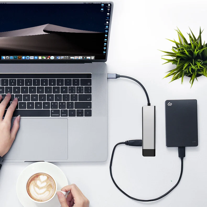 USB-концентратор 6 в 1 алюминиевый с кардридером для TF-и SD-карт USB 3