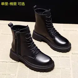 2021 Latest Ladies Shoes Pure Color Zip-Up Round half boots Autumn Winter Womens Trendy Boots doc. martens