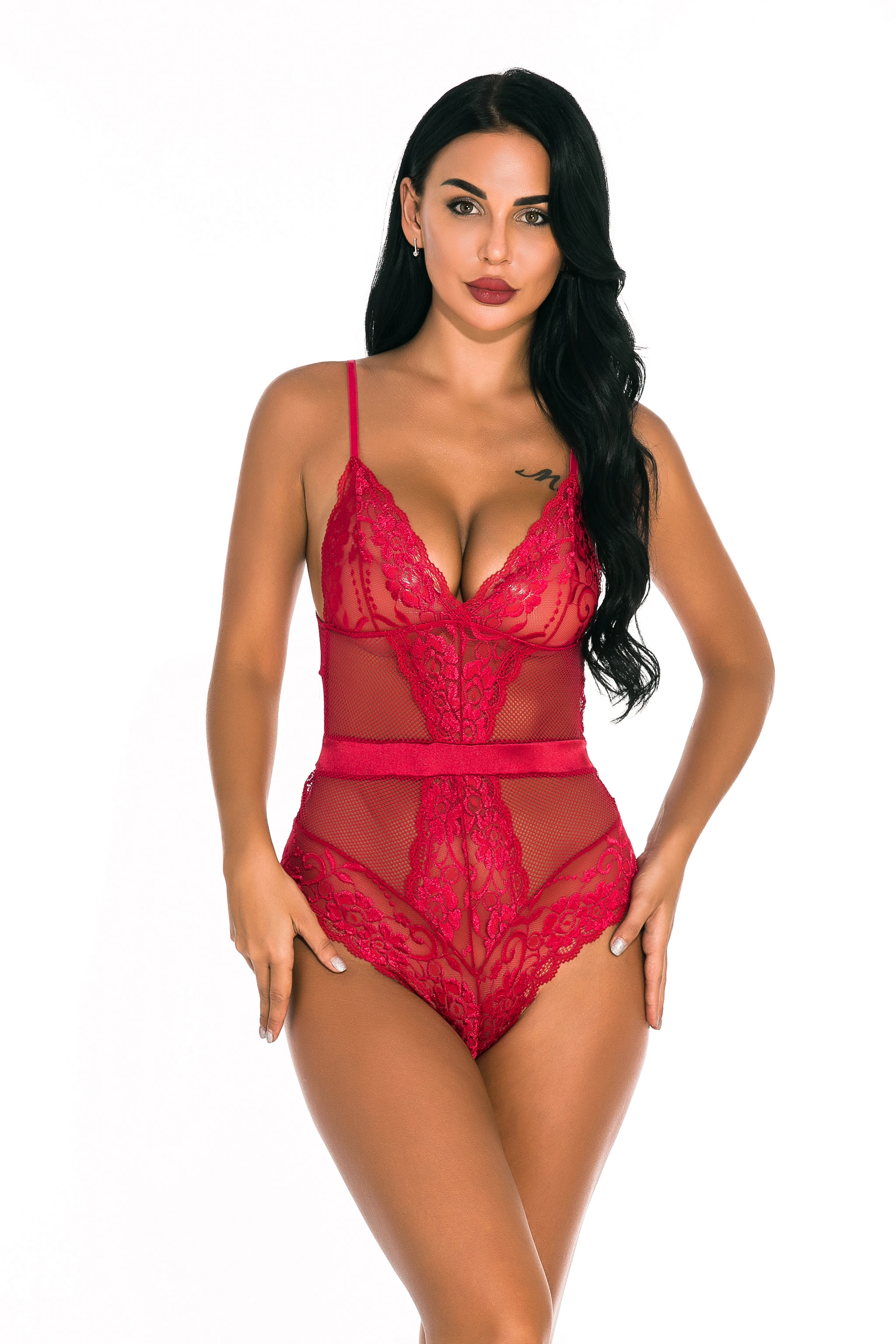 Europe And America Sexy Women Lace Suspenders Lingerie Set Band Bow Women Sexy underwear Bodysuit Pajamas