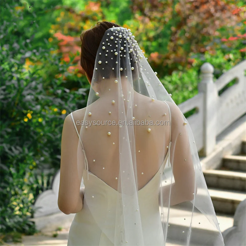 YM14 Bridal Veil with Pearl Cut Edge Fingertip Bridal Veil wedding dress accessories
