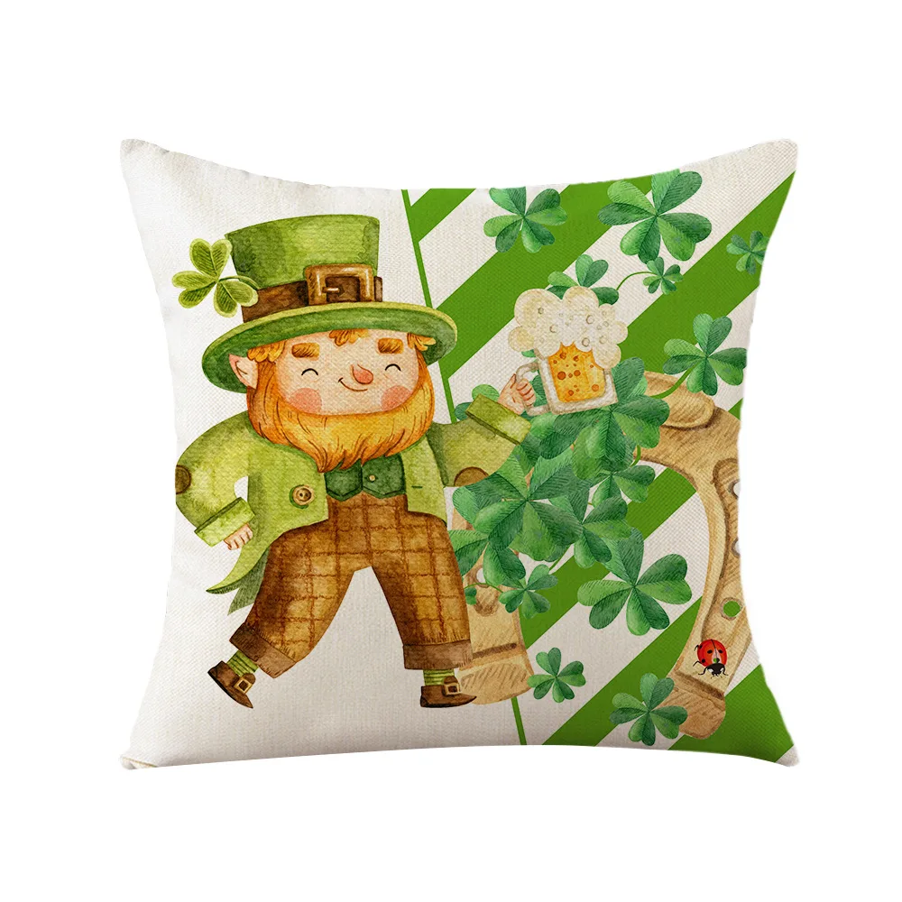 St. Patrick Day Gift Cushion Cover Good Luck Clover Wreath Linen Decorative Pillowcases