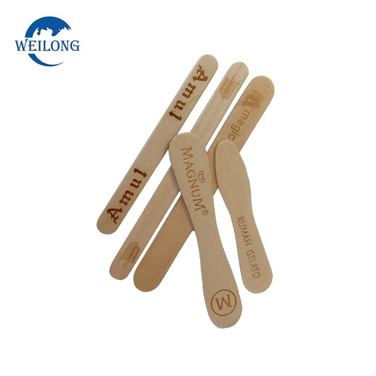 Wooden ice cream stick spoon disposable popsicle stick with custom logo