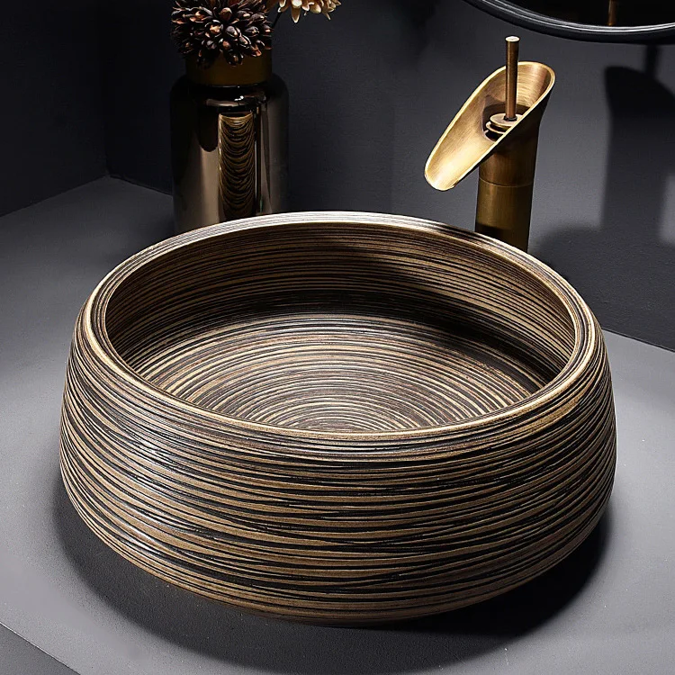 YINGJIE Wholesale Jingdezhen Handmade Black Color Ceramic Artistic Bathroom Basin For Home And Garden