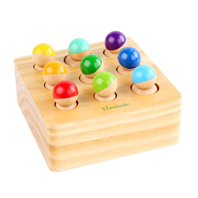 2021 Amazon Best Selling Montessori Wooden Toys Colorful Wooden Socket Villain Cylinder Play Set