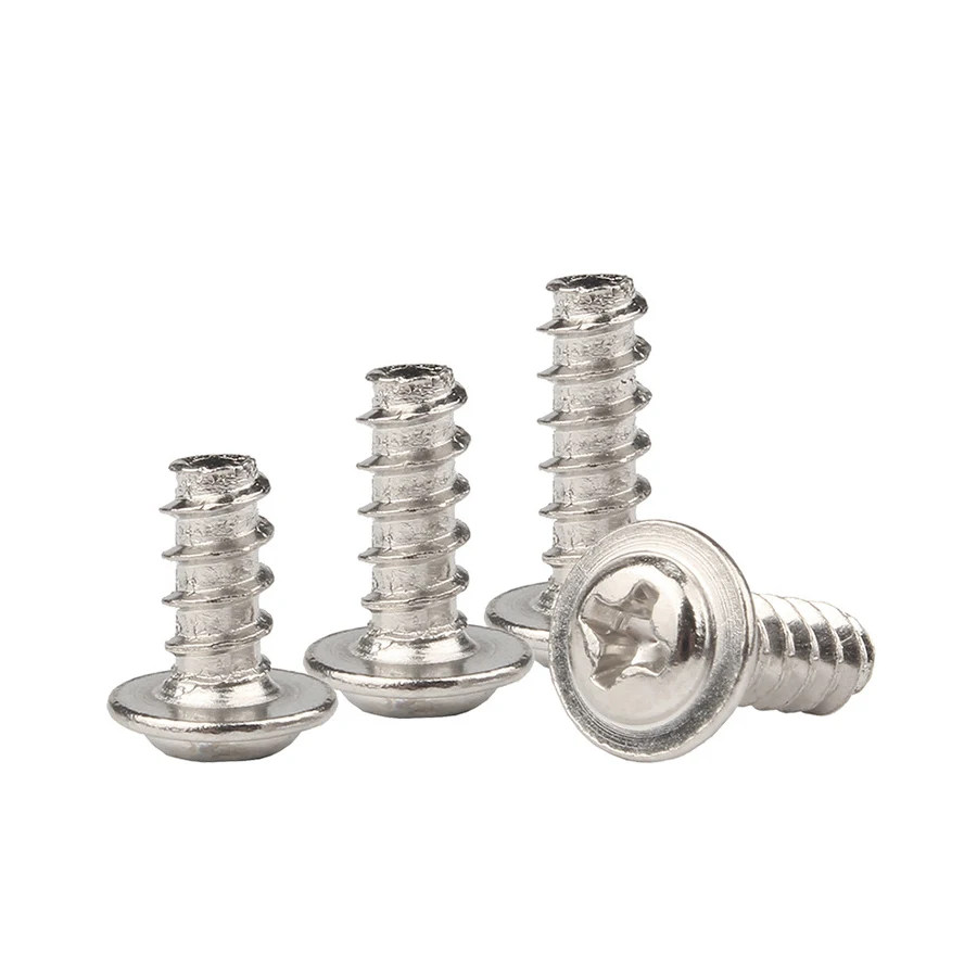 Screws Suppliers M1.7-M4 Stainless Steel Cross Recessed Round Head Washer Flat-tailed Self-tapping Screw With Shim