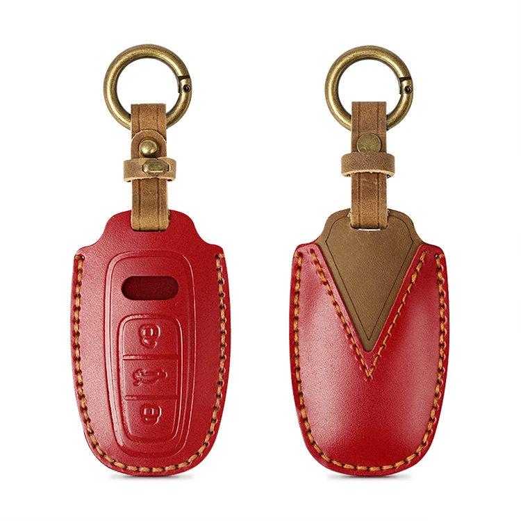 New arrival leather car remote key chain holder cover case for audi