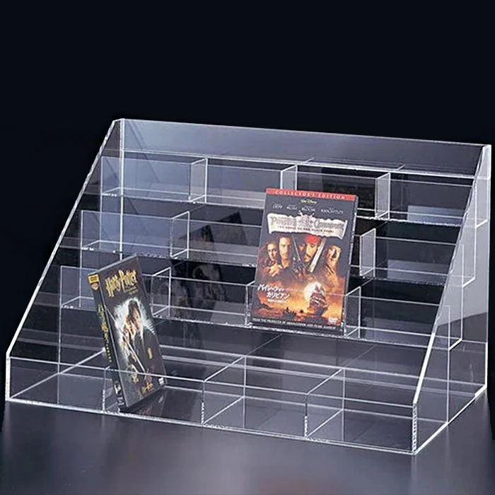 4 Tiers Clear Acrylic CD Display Stand Rack 16 Pockets Acrylic DVD Display Shelf for Shop