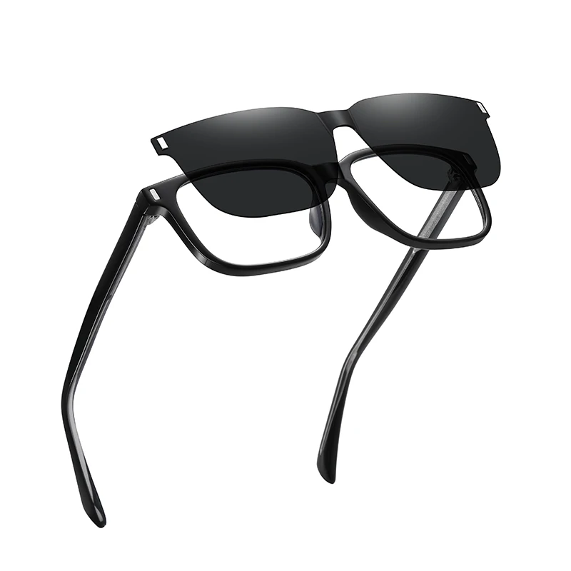 Custom black classic square Polarized Magnetic Clip On Shade Sunglasses Reading Glasses