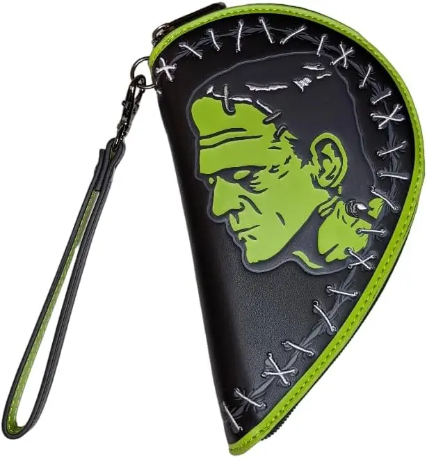 China Bag Factory Custom Make Rock Rebel Bride & Frankenstein Clutch Stitch Heart Shaped Wristlet Zip Around Wallet