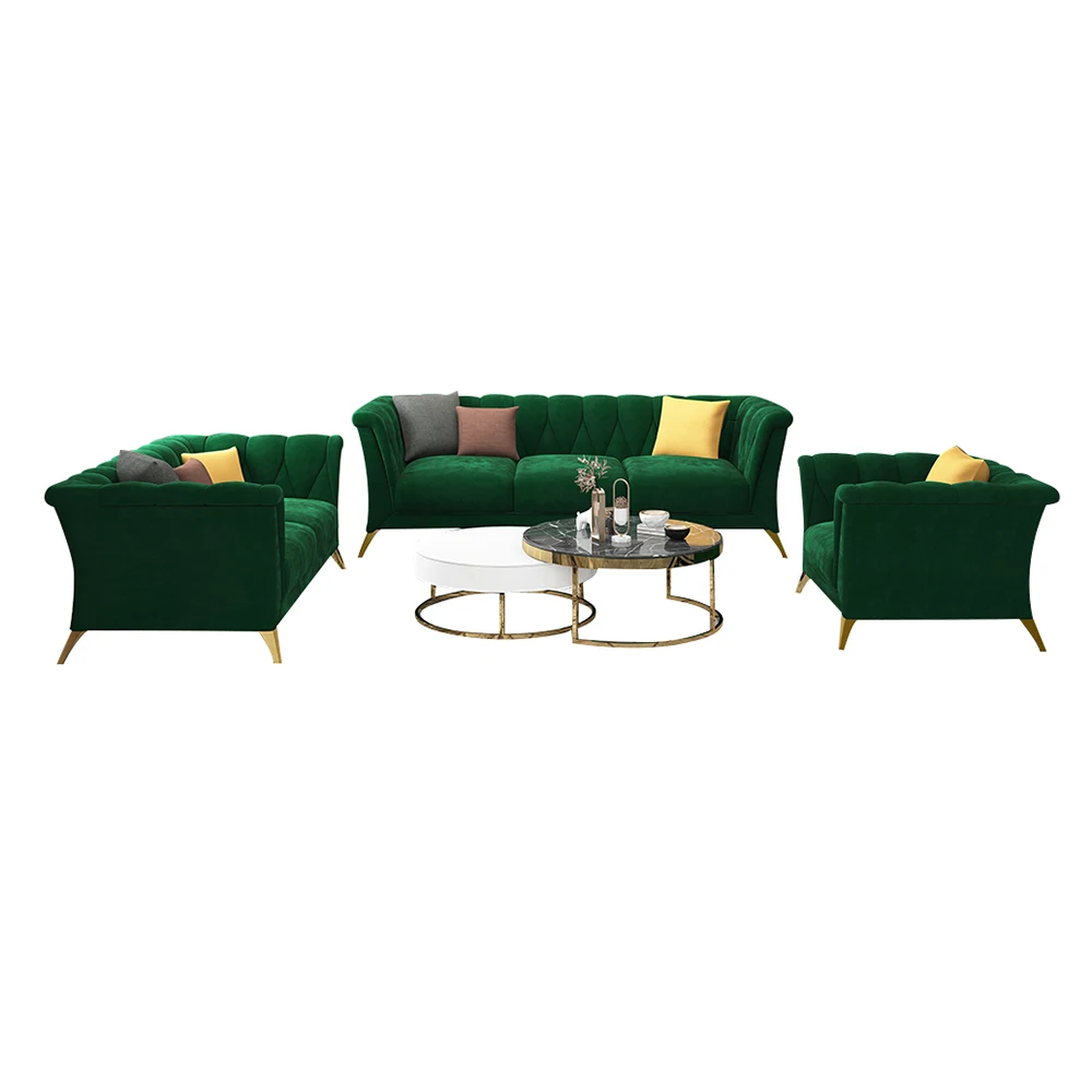 living room green 4 3 seater sofa velvet with golden legs