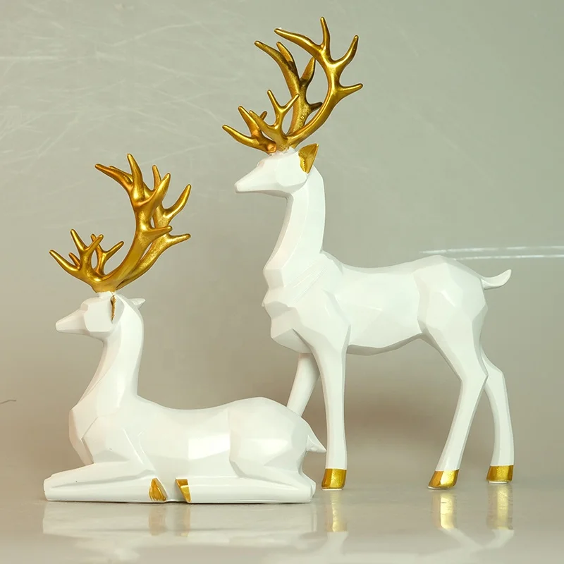 Set of 2 Decor Reindeer Elk Figurines and Statue Home Decoration