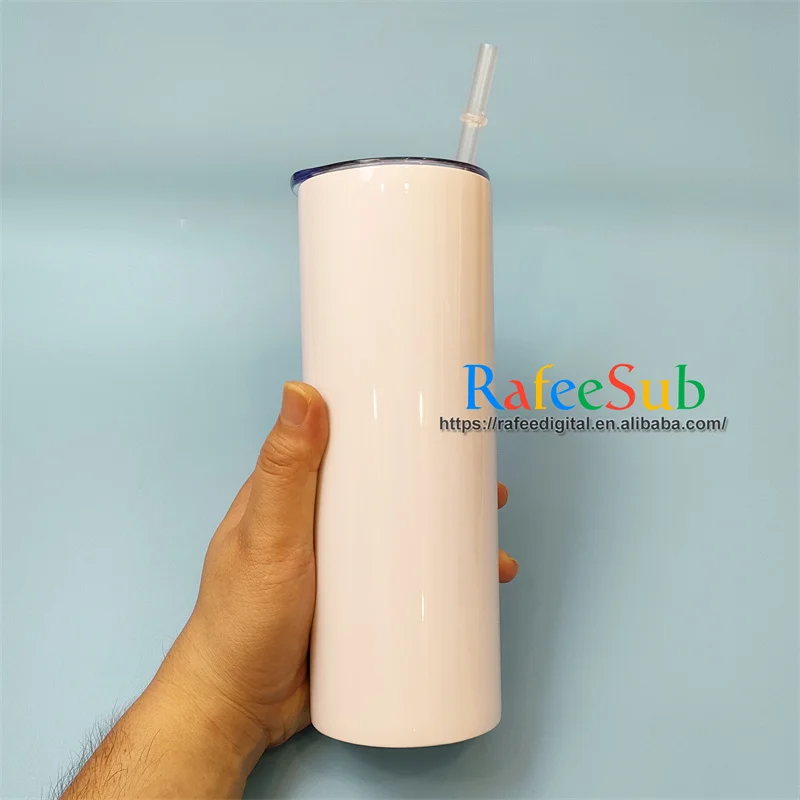 USA Warehouse Stock 20 oz 20oz Skinny Straight Flat Edge Bottom Stainless Steel Blank Sublimation Tumbler Cup with Plastic Straw