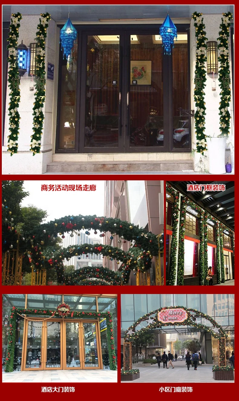 2.7m Green Artificial Christmas Garland Poinsettia Christmas Flower Wreath Christmas Tree Rattan Hanging Ornament Decoration