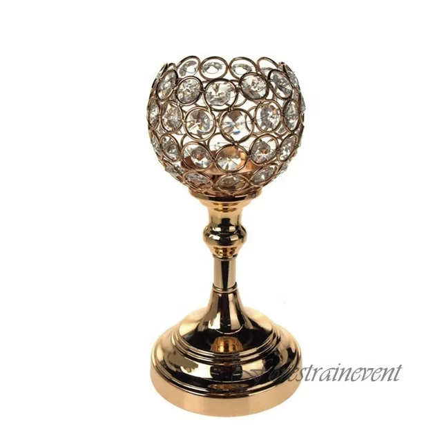 Wedding Decoration Table Centerpiece Flower Ball Crystal Candle Holder Golden Candlestick Pillar Metal India Wedding Centerpiece