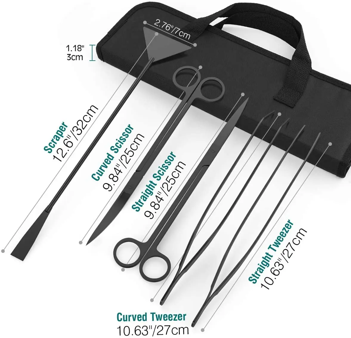 5 In 1 Long Stainless Steel Tweezers Scissor Aquatic Plants Cleaning Tool for Aquariums & Fish Tank Aquarium Scissor Tools Kit