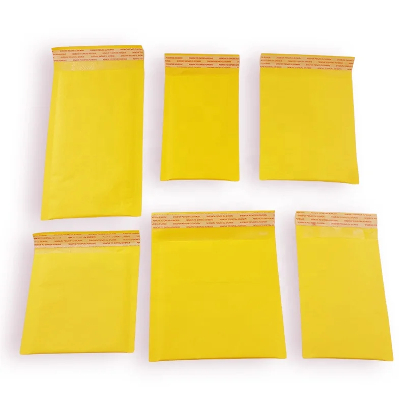 Yellow Kraft paper bubble envelope padded in mailing bag customized color plastic packaging top quality