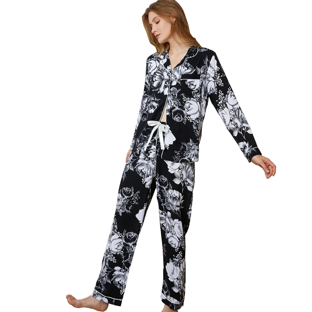 Nightgown Ladies fall winter long sleeve and pants Lounge Wear  home dress set