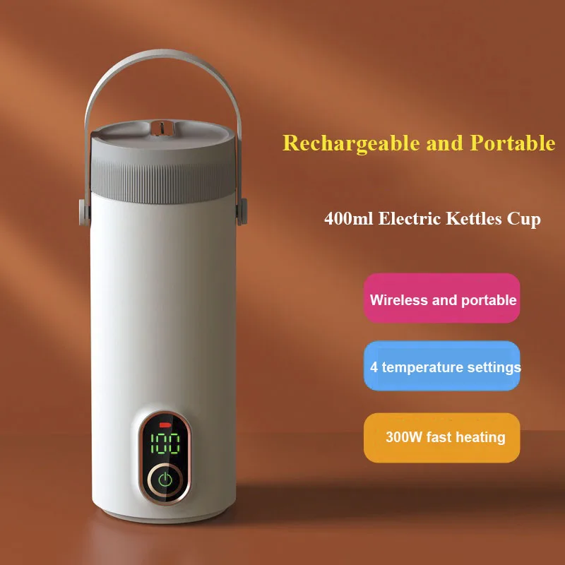 Travel Electric Kettle Stainless Steel Portable Kettle for Water Tea Coffee 4 Temperature Control Water Boiler Heated Travel Mug