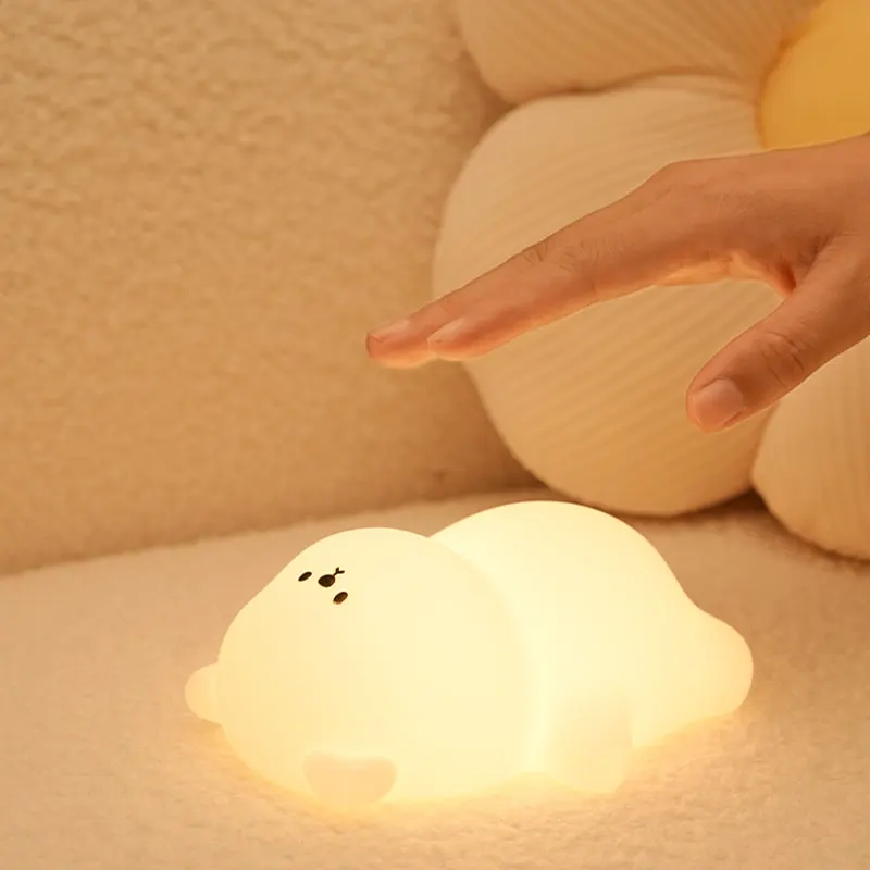 Bear Night Light LED Modern Design Cute Silicone Animal for Living Room with USB Rechargeable Battery 5V Emitted Colorful Switch