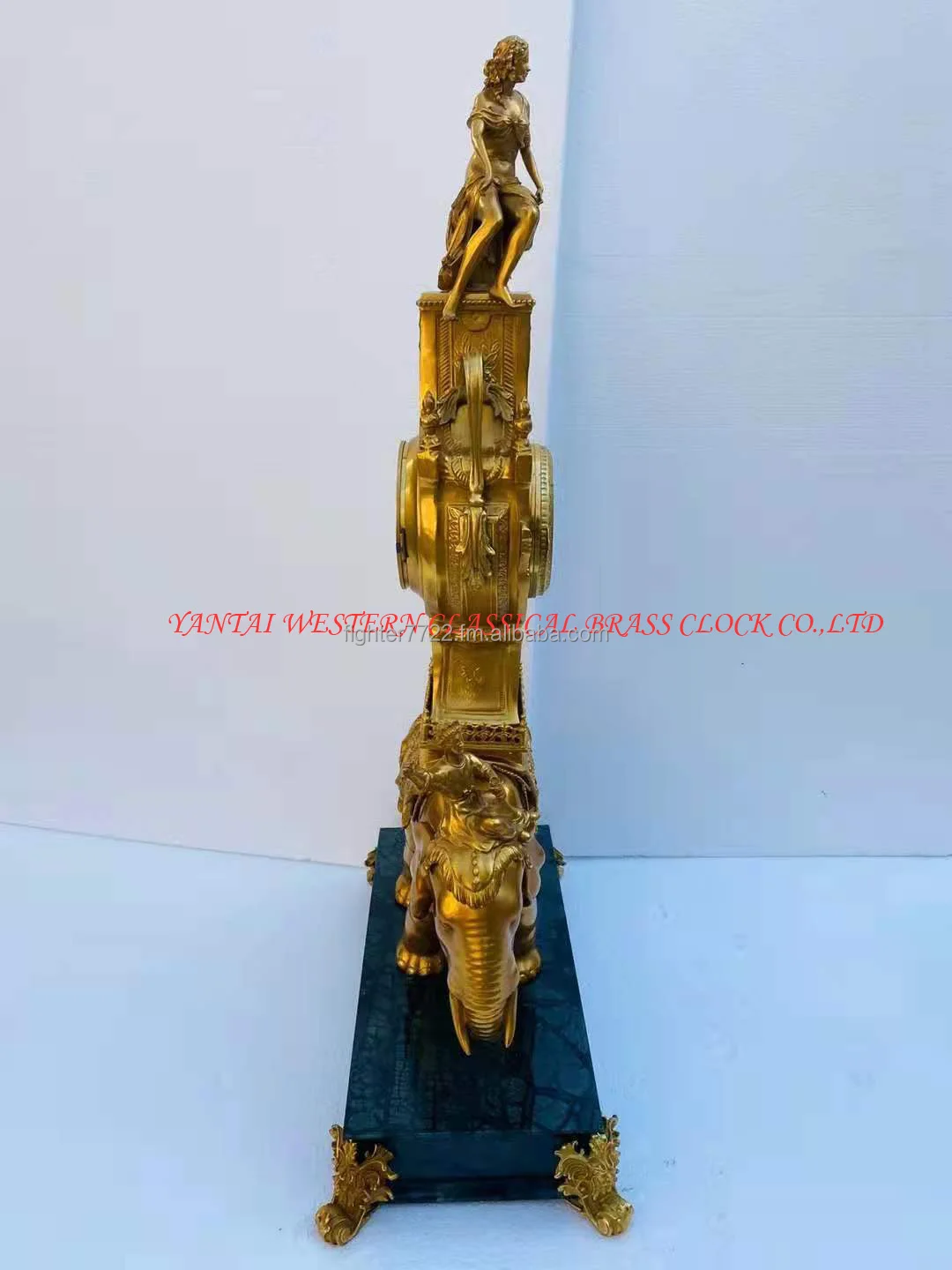  brass goddess and elephant floor clock antique european