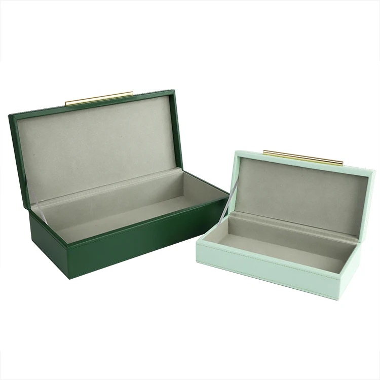 Set of 2 dark and light green storage box desk pu leather cosmetic makeup jewelry sundries storage box with lid