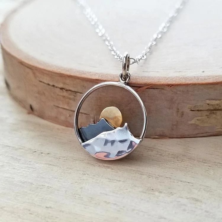 925 Sterling Silver Oxidized Vintage Mountain Pendant Mountaineering Travel Necklace Western Style Jewelry