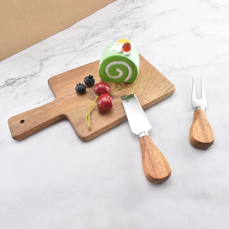 Wholesale Custom Kitchen Acacia Wooden Mini Cheese Board with Knife Laser Logo Cheese Cutting Tools Home Use Box Packed