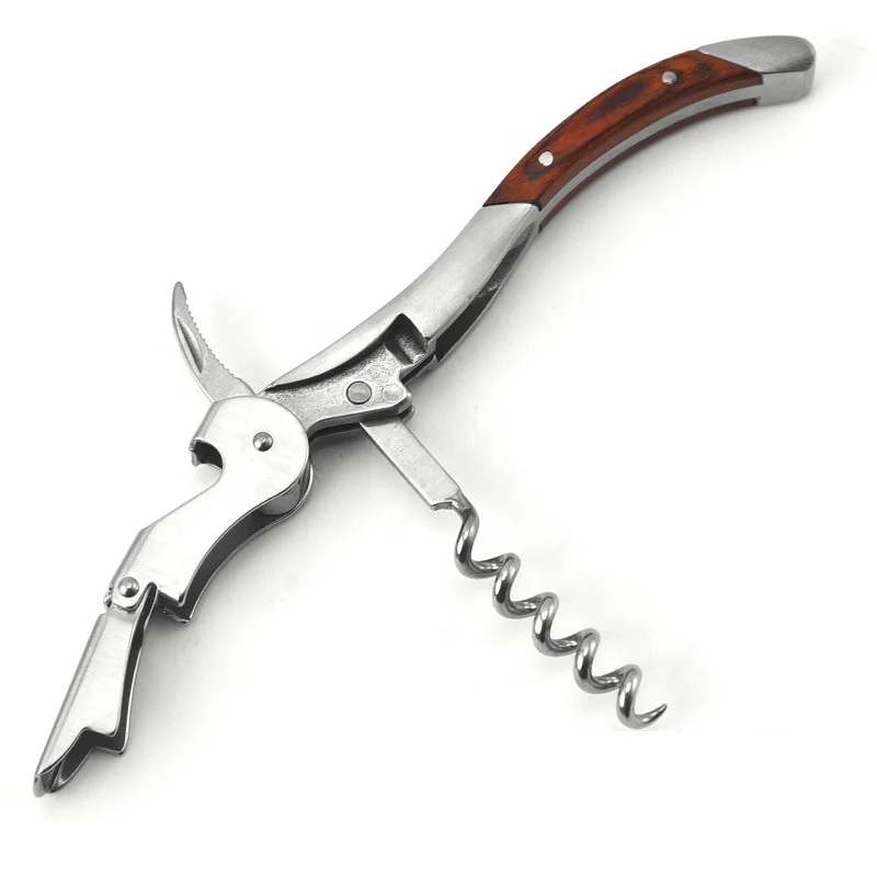 Easy Portable Wine Bottle Opener Mini Stainless Steel Cork Screw Bottle Corkscrew Double Hinged Outdoor Keychain Wine Opener