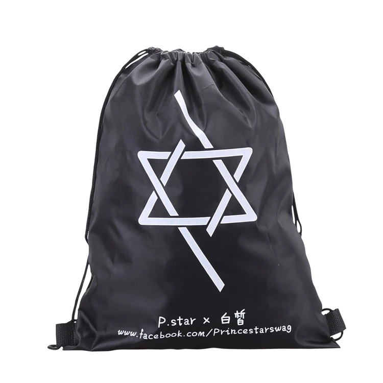 Promotional drawstring bag black cinch backpack nylon polyester gym sack