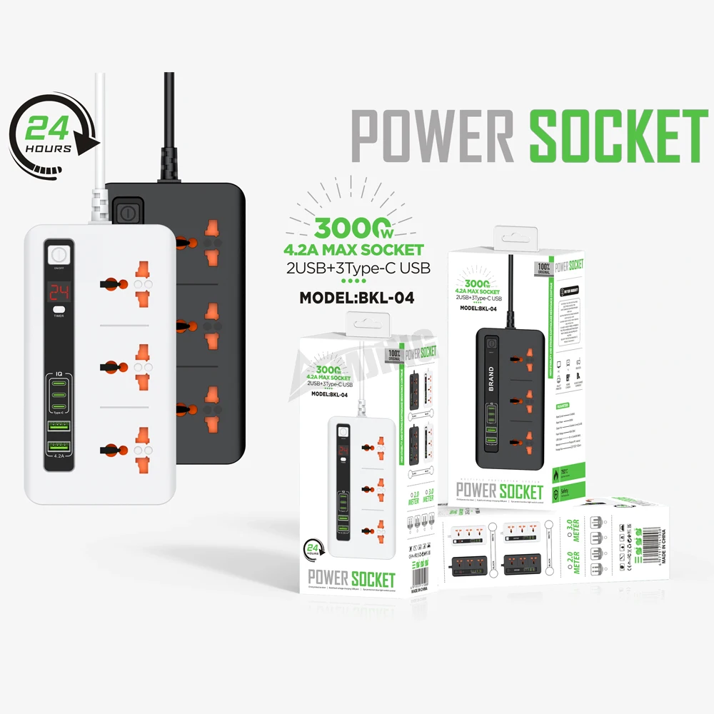 Hot Selling US UK EU Plug Power Strip Type c Extension Socket with