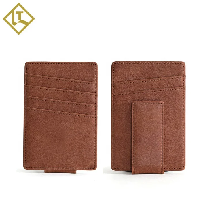 
Handmade custom embossed wallet genuine leather RFID card holder magnet slim wallet money clip for men 