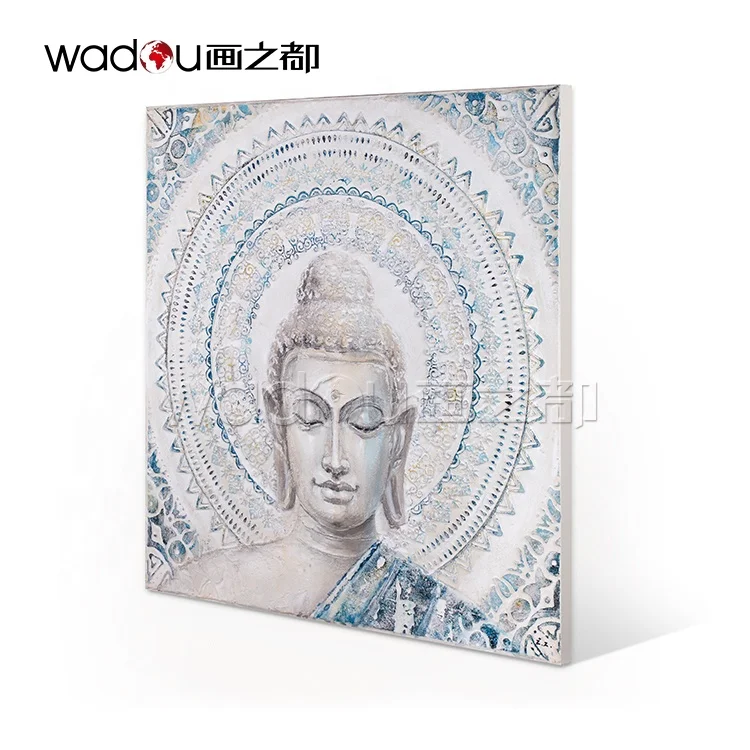 Custom Hand Paint In Buddha Wall Handmade Oil Painting Canvas Art In Blue Custom Wall Art For Home Decoration
