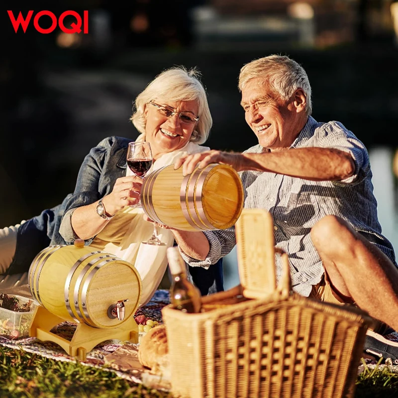 WOQI 1 Liter OakAging Barrel with Wood Stand Spigot Mini Whiskey Barrels for Bourbon, Whisky, Tequila, Rum, Mead Wine