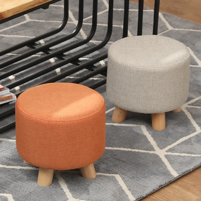 Removable Wood Leg Kids low stool footrest Ottomans Upholstered Footstool Round Pouf Stool