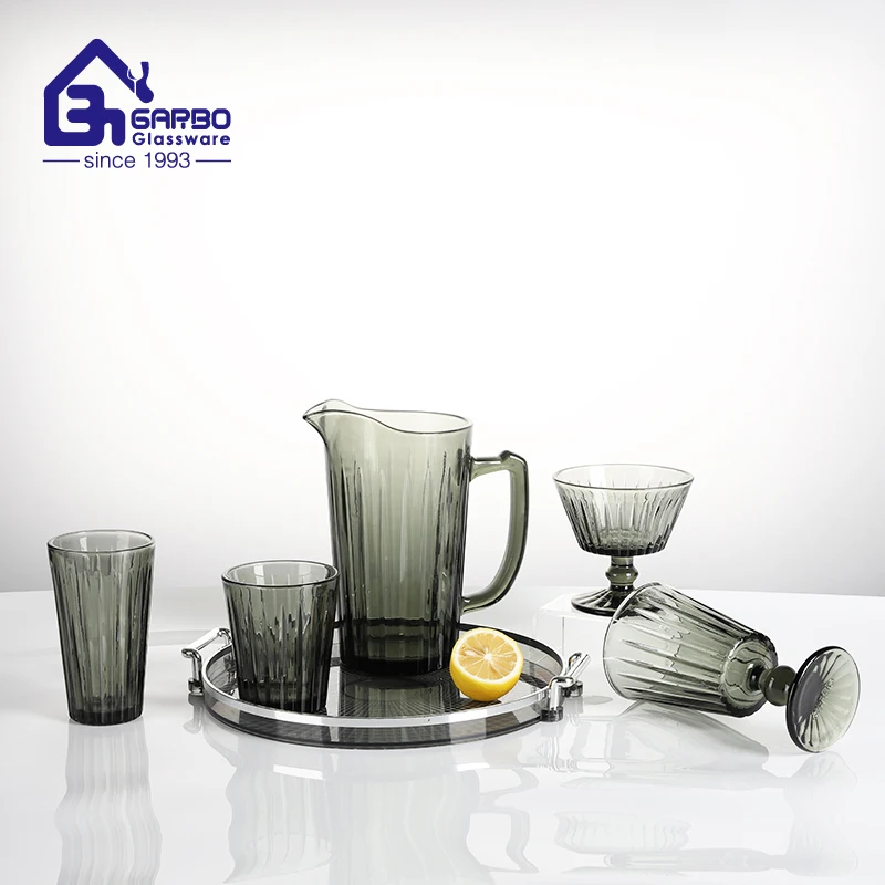 11 oz long drink glass goblet with classical stripe pattern mexico market hot selling water glass cup solid grey color glass